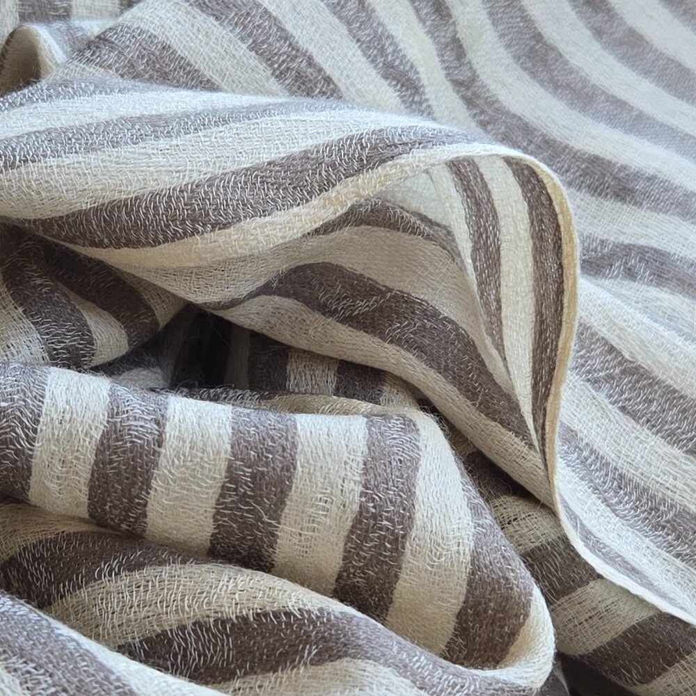 NWOT Lightweight Gauzy Cashmere Scarf Wrap Ivory with Brown Stripes - Picture 1 of 14